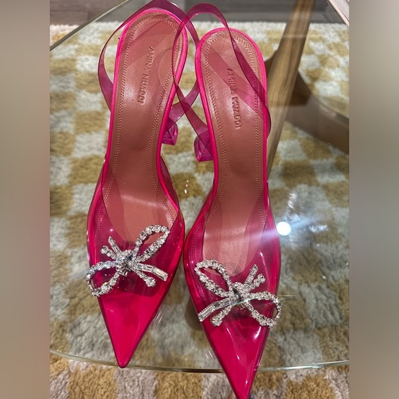 Amina Muaddi Glass PVC Slingback in Pink Crystal✨SZ 39.5 new with box Lotus Pink - Picture 6 of 12